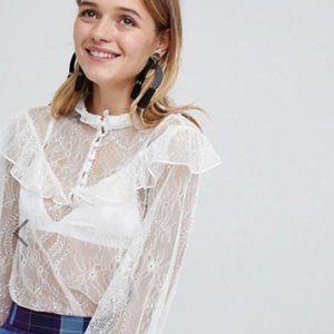 NWOT Monki Lace Button Up Blouse
